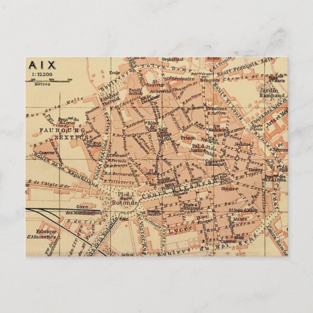 Tarjeta postal del mapa antiguo de Aix Francia (Anverso)