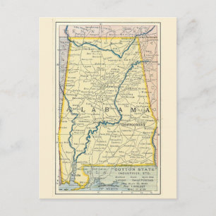 Tarjeta postal del mapa antiguo de Alabama