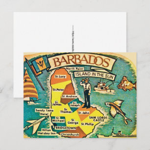 Tarjeta postal del mapa antiguo de Barbados