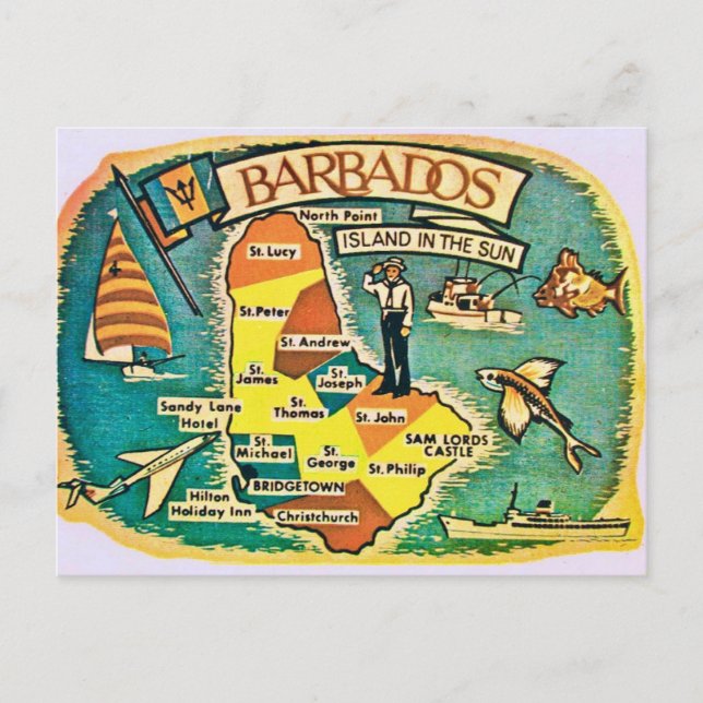 Tarjeta postal del mapa antiguo de Barbados (Anverso)