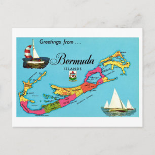 Tarjeta postal del mapa antiguo de Bermudas
