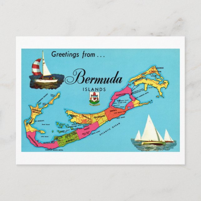 Tarjeta postal del mapa antiguo de Bermudas (Anverso)