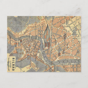 Tarjeta postal del mapa antiguo de Bilbao España