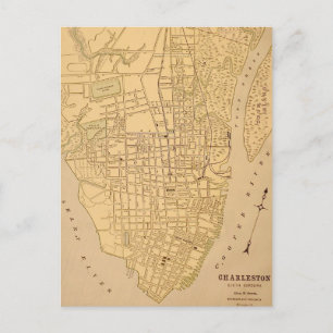 Tarjeta postal del mapa antiguo de Cherleston SC