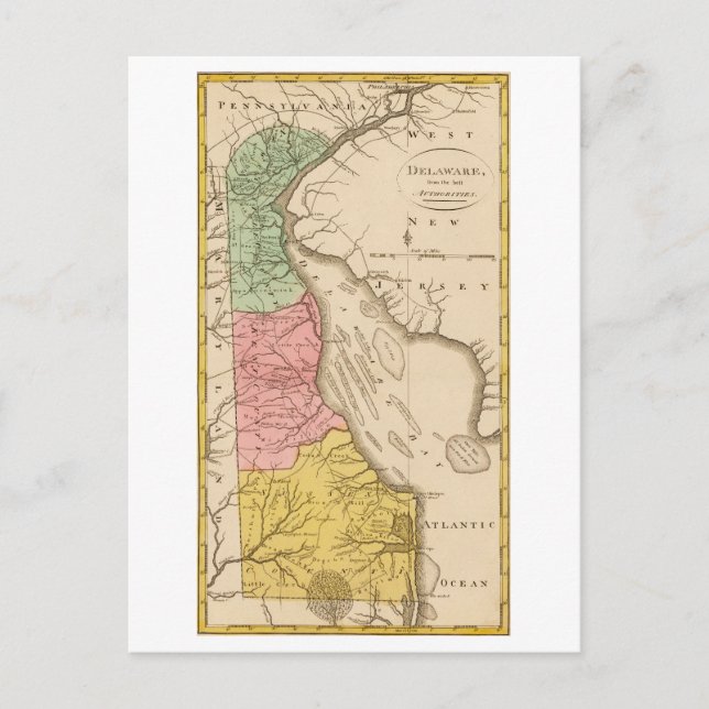 Tarjeta postal del mapa antiguo de Delaware de 181 (Anverso)