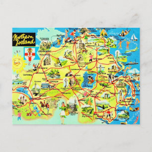 Tarjeta postal del mapa antiguo de Irlanda del Nor