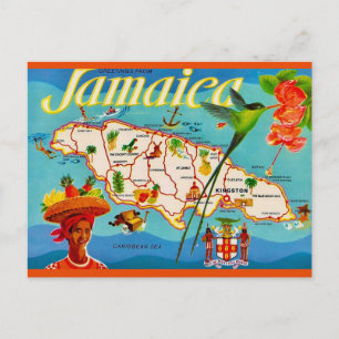 Tarjeta postal del mapa antiguo de Jamaica