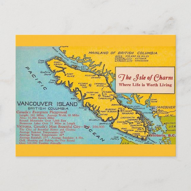 Tarjeta postal del mapa antiguo de la isla de Vanc (Anverso)