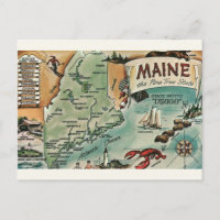 Tarjeta postal del mapa antiguo de Maine