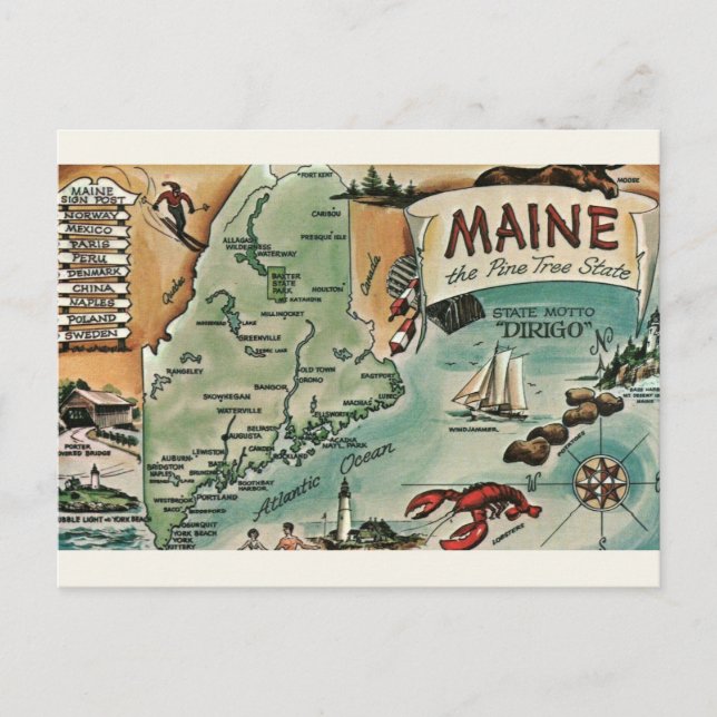 Tarjeta postal del mapa antiguo de Maine (Anverso)