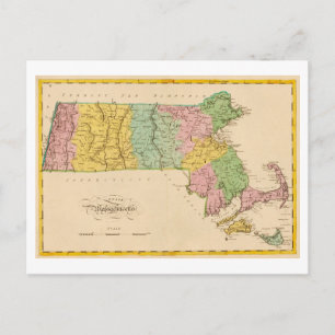 Tarjeta postal del mapa antiguo de Massachusetts d