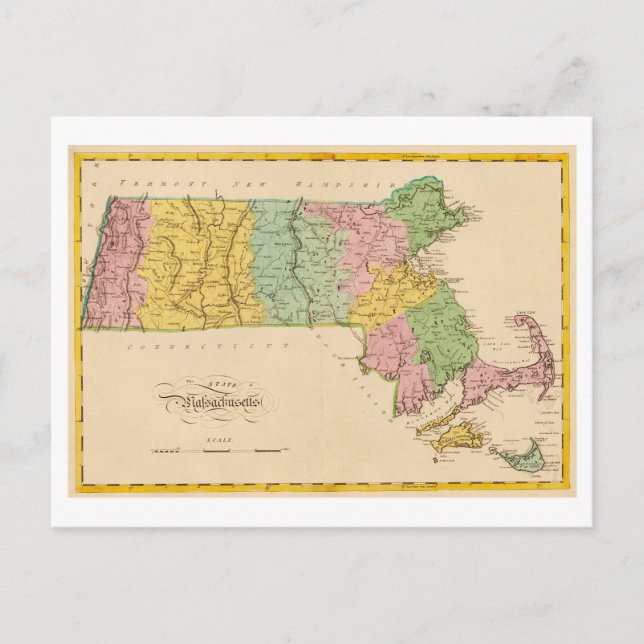Tarjeta postal del mapa antiguo de Massachusetts d (Anverso)