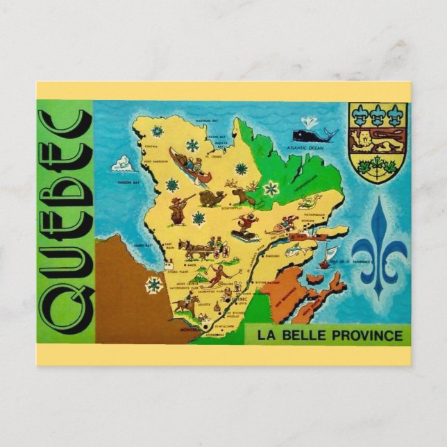 Tarjeta postal del mapa antiguo de Quebec (Anverso)