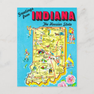 Tarjeta postal del mapa colorido de Indiana