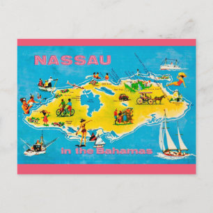 Tarjeta postal del mapa colorido de Nassau