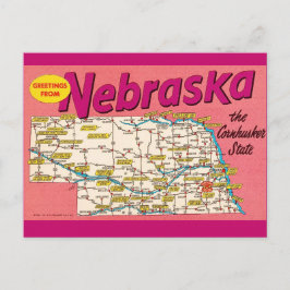Tarjeta postal del mapa colorido de Nebraska