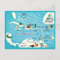 Tarjeta postal del mapa colorido del Caribe