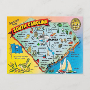 Tarjeta postal del mapa colorido vintage de Caroli