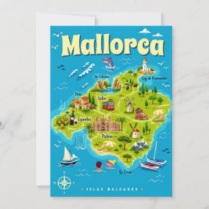 Tarjeta postal del mapa de acuarela de la costa de