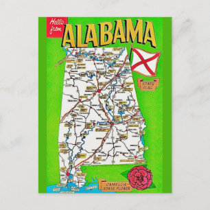 Tarjeta postal del mapa de Alabama