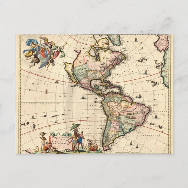 Tarjeta postal del mapa de América de 1670 (Anverso)