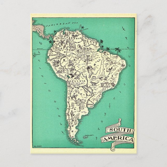 Tarjeta postal del mapa de América del Sur (Anverso)
