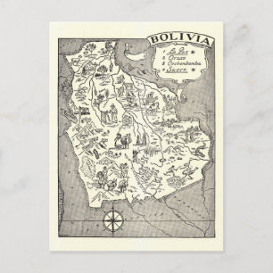 Tarjeta postal del mapa de Bolivia