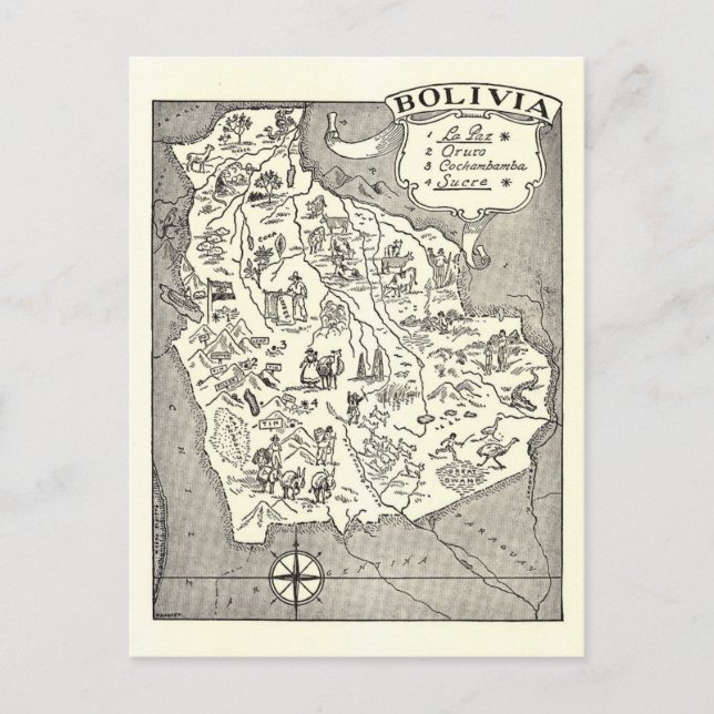Tarjeta postal del mapa de Bolivia (Anverso)