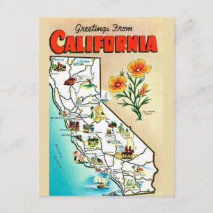 Tarjeta postal del mapa de California
