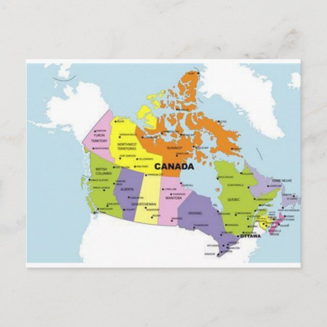 Tarjeta postal del mapa de Canadá   (Anverso)