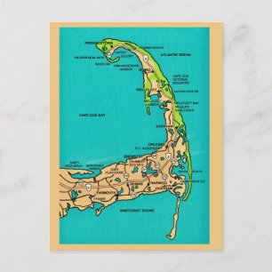Tarjeta postal del mapa de Cape Cod MA