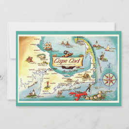 Tarjeta postal del mapa de Cape Cod MA 5x7
