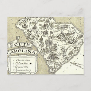 Tarjeta postal del mapa de Carolina del Sur