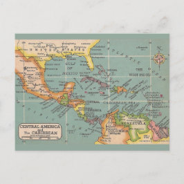 Tarjeta postal del mapa de Centroamérica y el Cari
