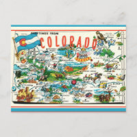Tarjeta postal del mapa de Colorado de Vintage