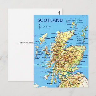 Tarjeta postal del mapa de Escocia