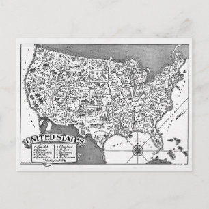Tarjeta postal del mapa de Estados Unidos