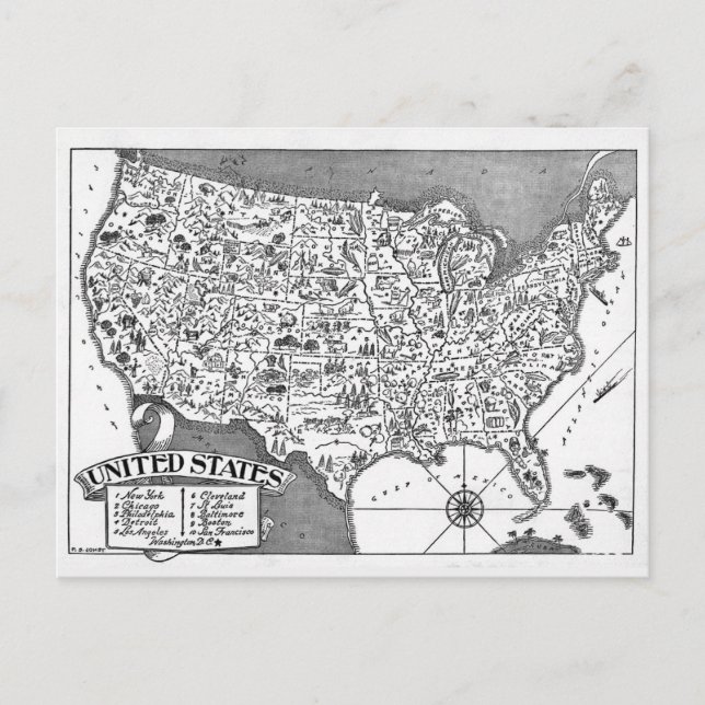 Tarjeta postal del mapa de Estados Unidos (Anverso)