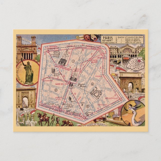 Tarjeta postal del mapa de Francia de la vieja his (Anverso)