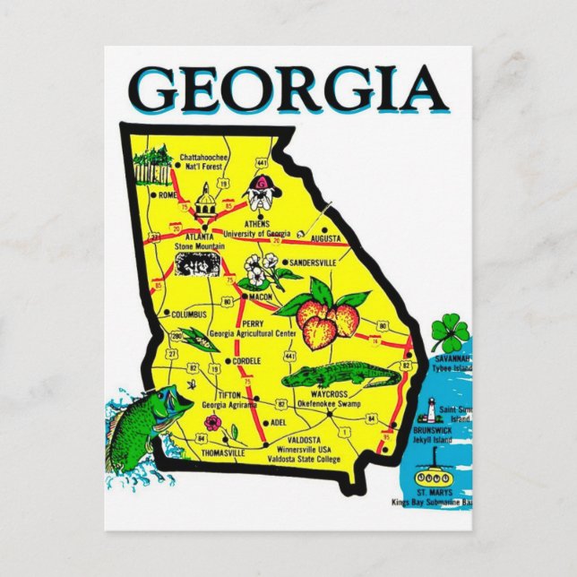 Tarjeta postal del mapa de Georgia (Anverso)