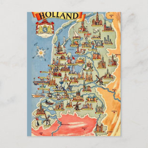 Tarjeta postal del mapa de Holanda colorido