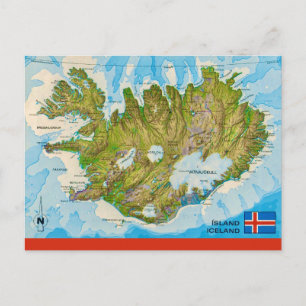 Tarjeta postal del mapa de Islandia