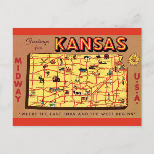 Tarjeta postal del mapa de Kansas