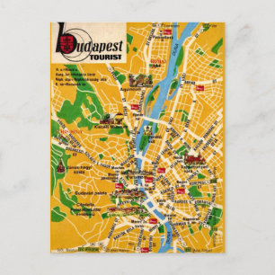 Tarjeta postal del mapa de la ciudad vintage de Bu