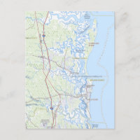 Tarjeta postal del mapa de la costa de la isla de 