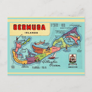 Tarjeta postal del mapa de la isla de Bermudas
