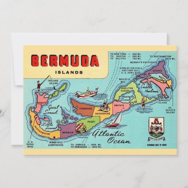 Tarjeta postal del mapa de la isla de Bermudas 5x7 (Anverso)