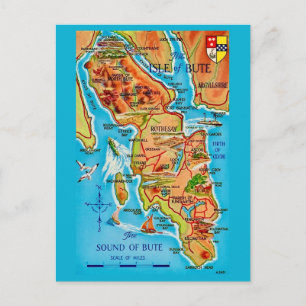 Tarjeta postal del mapa de la isla de Bute