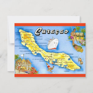 Tarjeta postal del mapa de la isla de Curazao