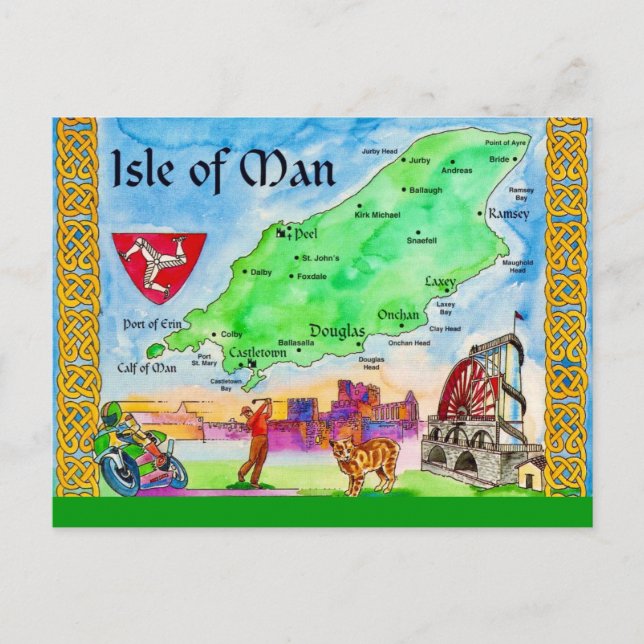 Tarjeta postal del mapa de la Isla de Man (Anverso)
